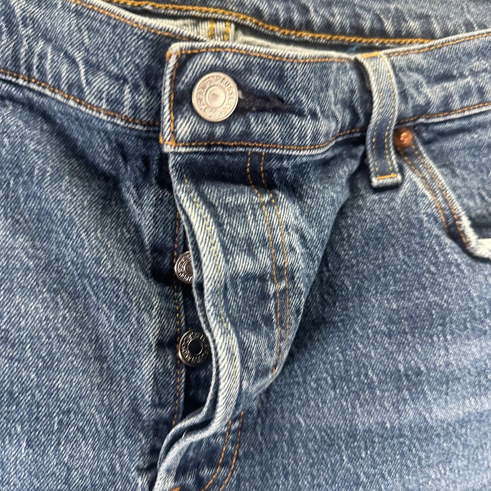 Levi's 501 Short Womens 18 Blue Denim Cut-Off Button-Fly Frayed-Hem Stretch - Picture 2 of 11